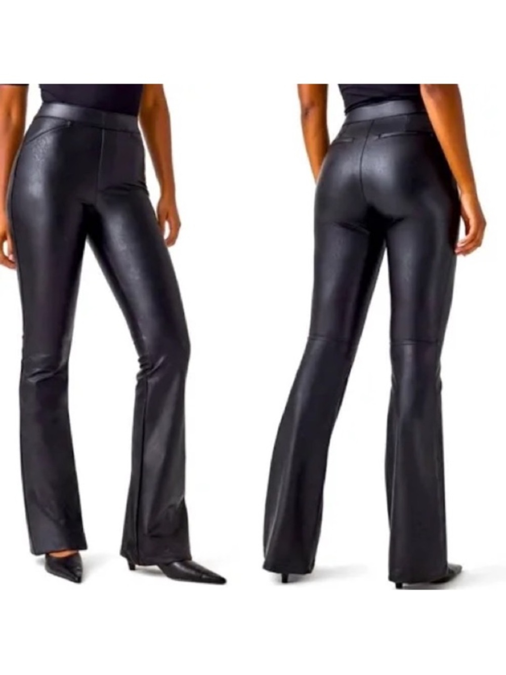 SPANX Black Faux Leather flare pants NWT - Picture 2 of 6